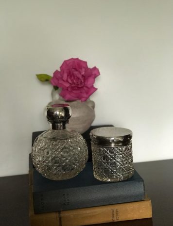 A Fine Antique Silver Scent Bottle and Round Glass Vanity Jar with Silver lid