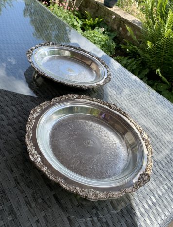 Pair of Vintage Silver-plated Round Gadroon Serving platters