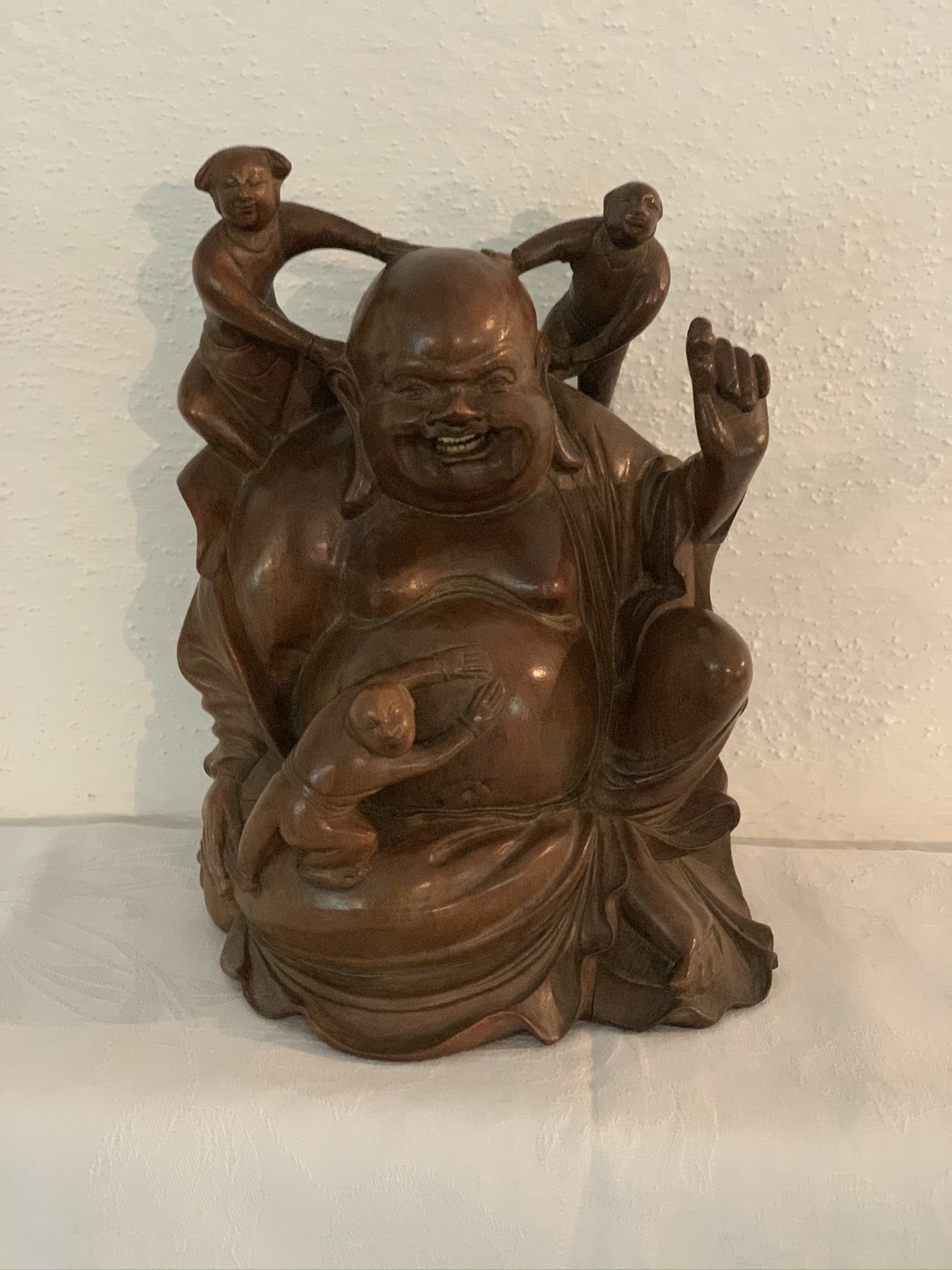 A Chinese Happy Laughing Buddha Wood Carving - Image 5