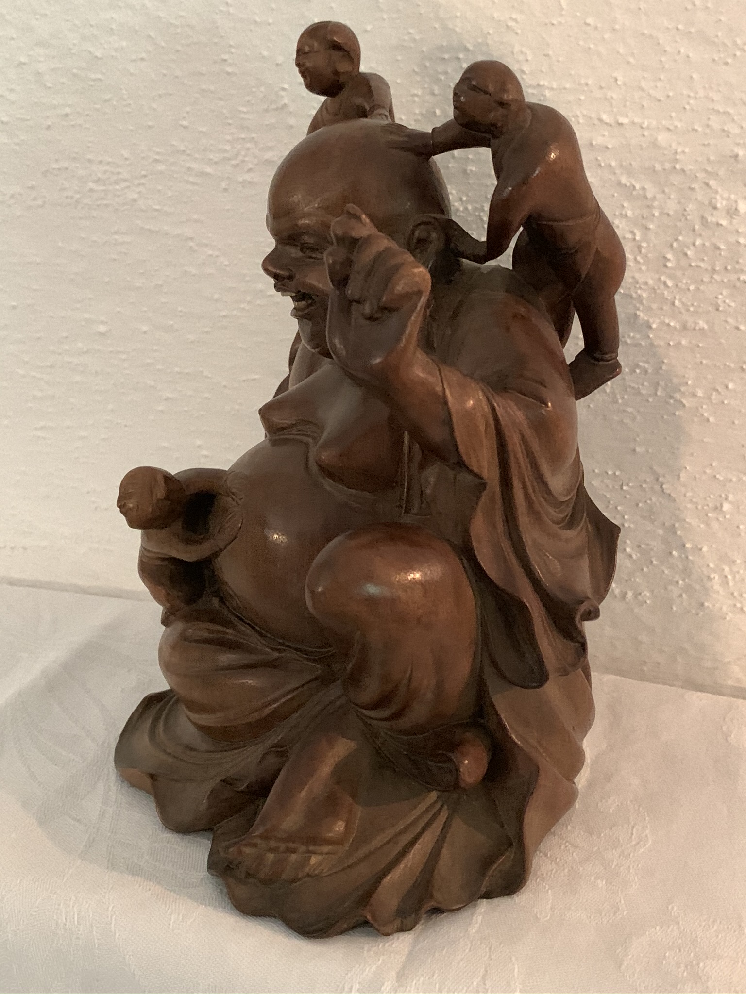 A Chinese Happy Laughing Buddha Wood Carving - Image 6