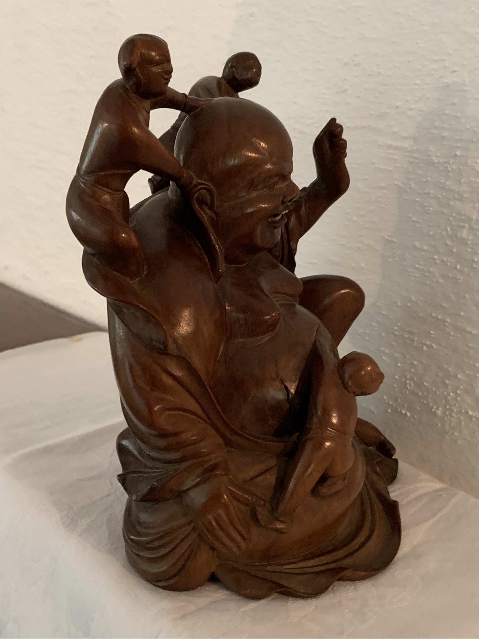 A Chinese Happy Laughing Buddha Wood Carving - Image 7