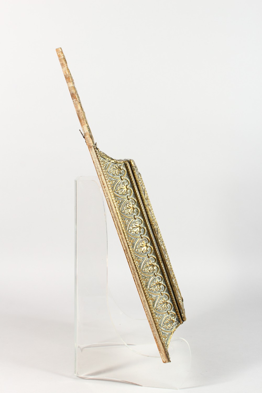 Antique Embossed Dutch Brass Cushion Mirror with Ornate Brushes - Image 6