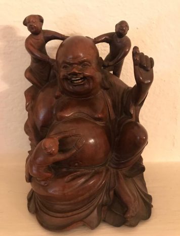 A Chinese Happy Laughing Buddha Wood Carving