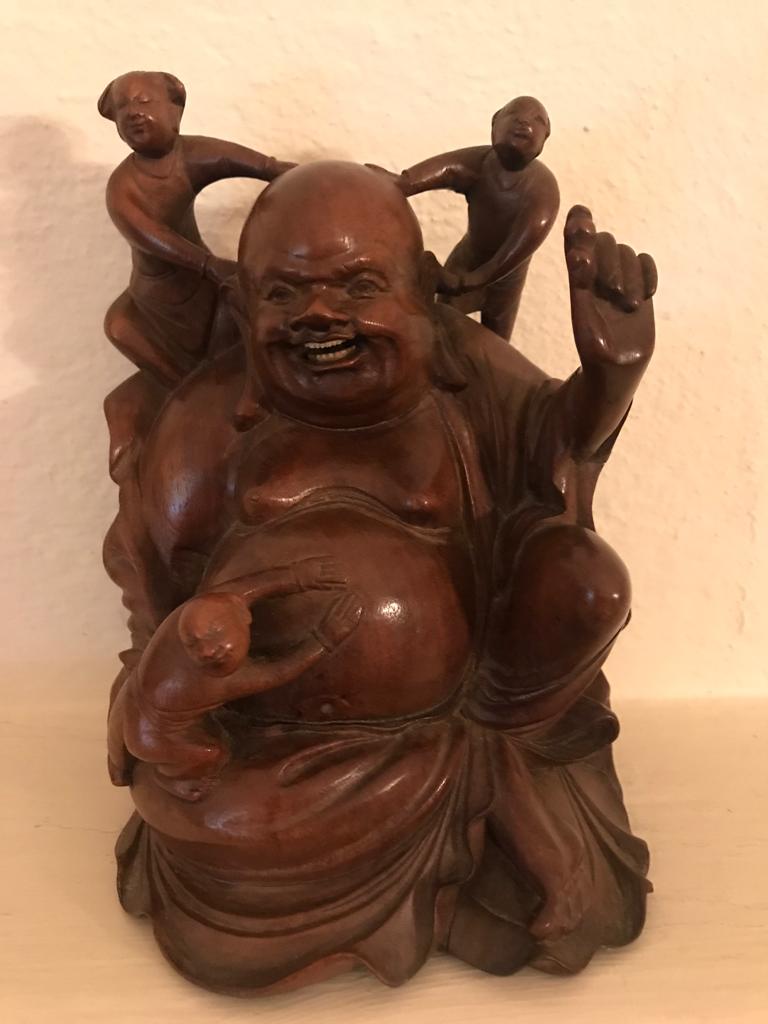 A Chinese Happy Laughing Buddha Wood Carving