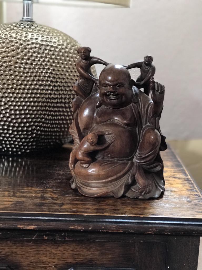 A Chinese Happy Laughing Buddha Wood Carving - Image 2