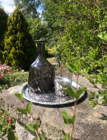 Saint-Louis (France) Grey Etched Decanter & Glass