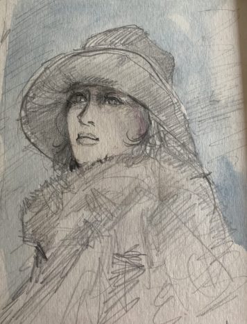 A Portrait of A Young Lady Pencil Sketch By Edmondo Maneglia