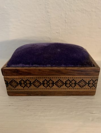 A Tunbridge Ware Pin Box with A Sliding Top Padded With Blue Velvet