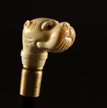 A Bone Handle Walking Stick, carved in the style of a Dogs Head