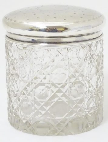 Cut Glass Vanity Jar with Silver Lid hallmarked 1915 by S Blanckensee & Son Ltd