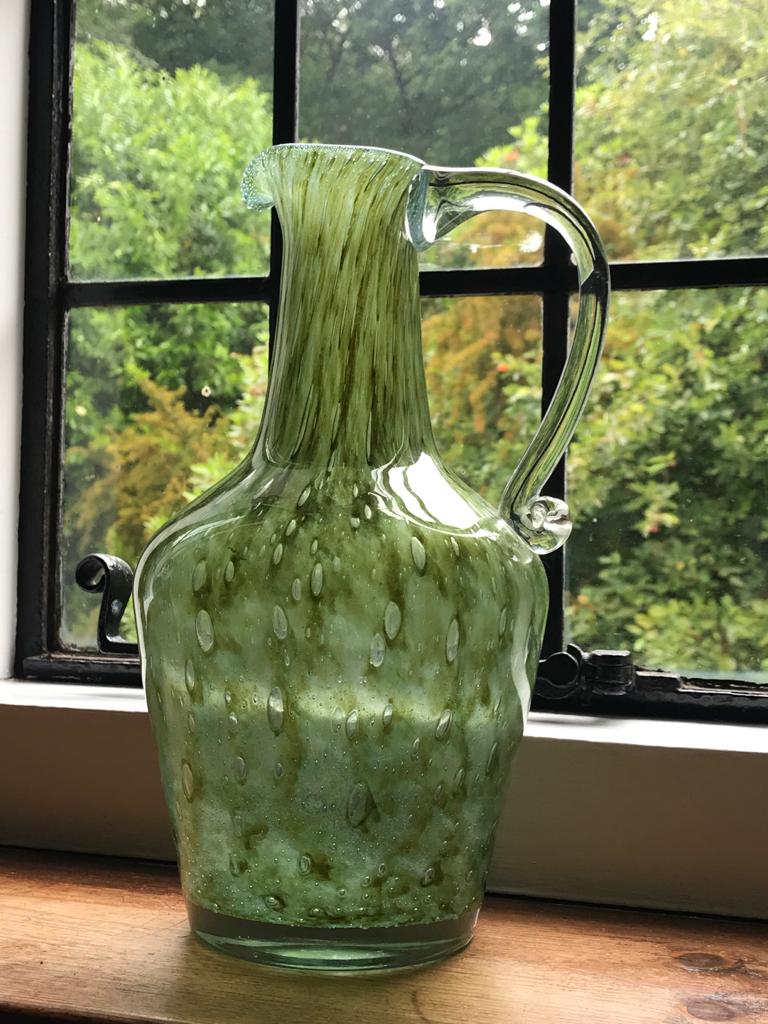 An Unusual Handblown Green Glass Jug with Clear Scroll Handle - Image 7