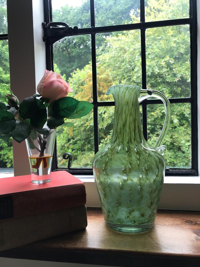 An Unusual Handblown Green Glass Jug with Clear Scroll Handle - Image 5