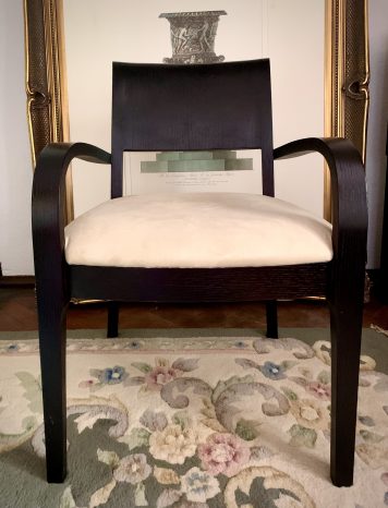 Modern Ebonised Desk Chair With Suede Upholstered Seat