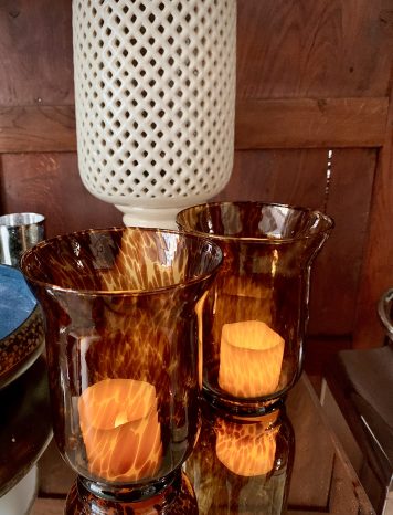 Pair of Tortoiseshell Glass Vases / Candleholders