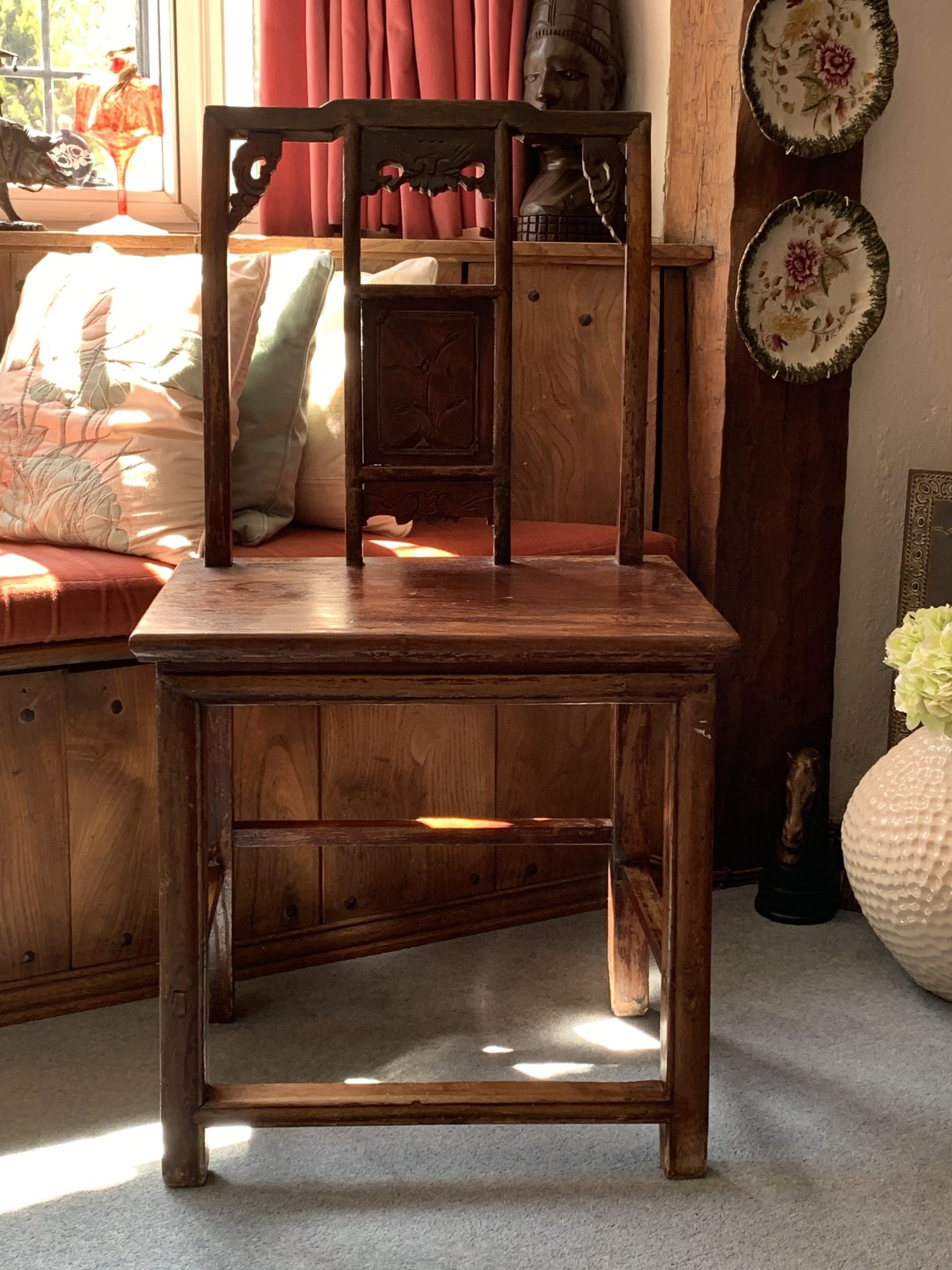 A Decorative, Signed and Carved Chinese Red Stained Chair - Image 4