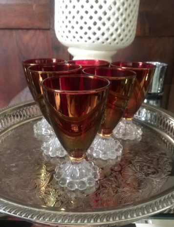 A Lovely Set of Six Ruby Boopie 1950’s Glasses By Anchor Hocking