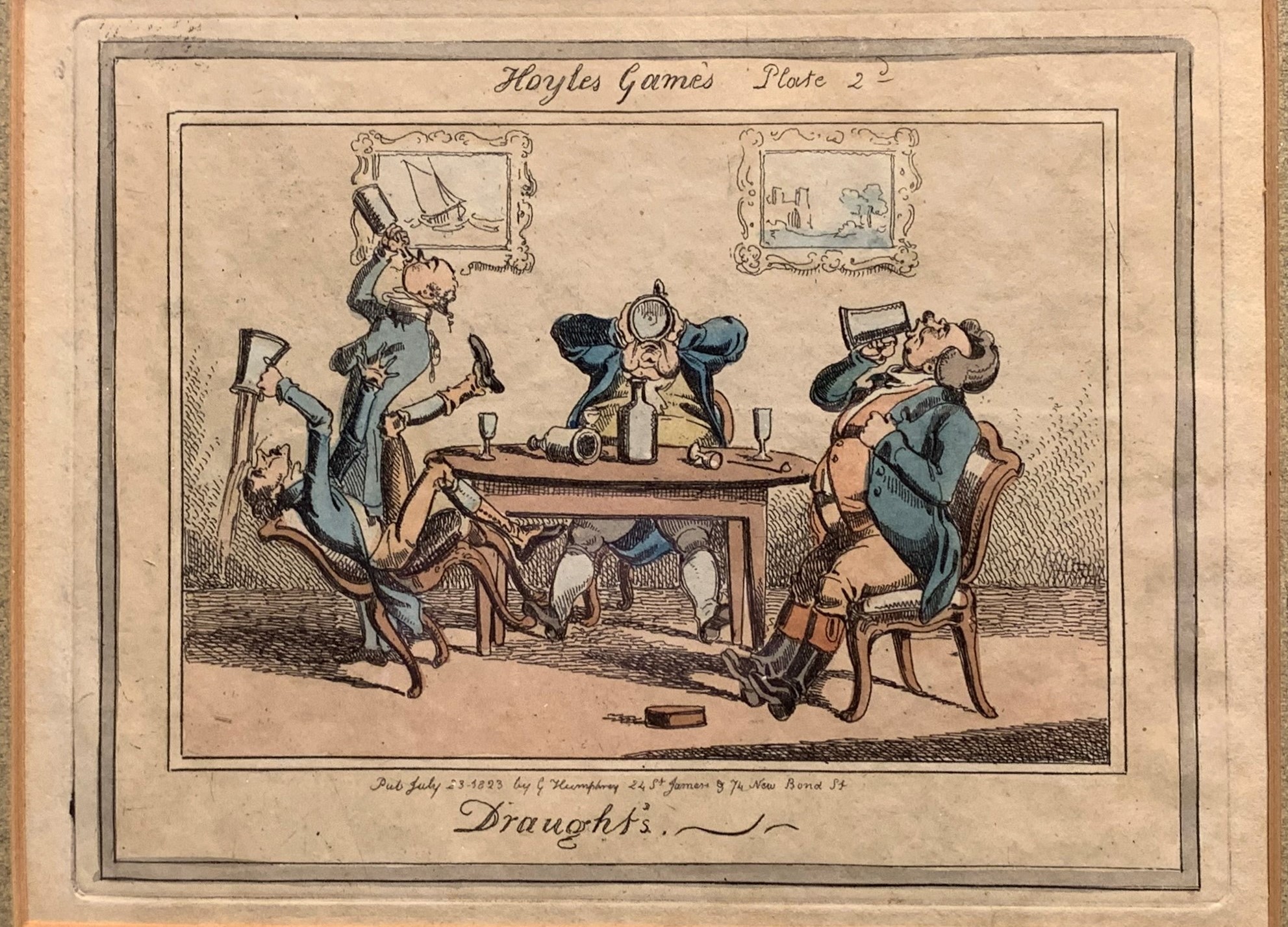 A Framed late 19th Century part hand coloured Caricature “Draughts”