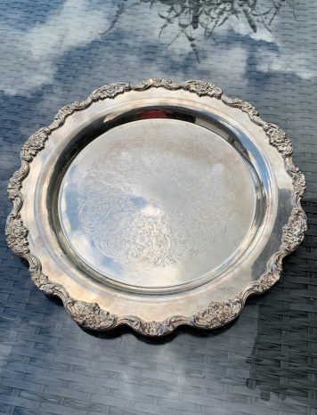 A Large Vintage Towle Silver-plated Serving Tray With A Floral Boulder