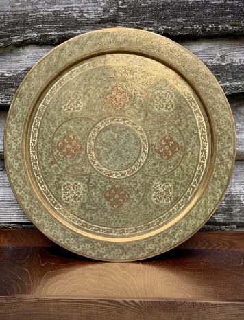 A really good Enamel Decorated Engraved Brass Eastern Charger