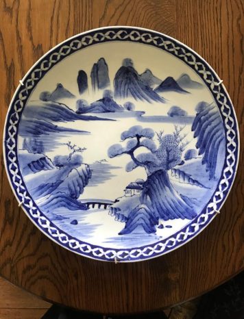 Early Japanese Arita (Imari) Blue & White Ceramic Porcelain Charger