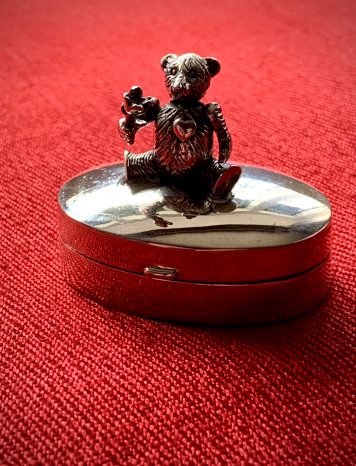 Silver Oval Teddy Bear Tooth Fairy Box, Hallmarked 925