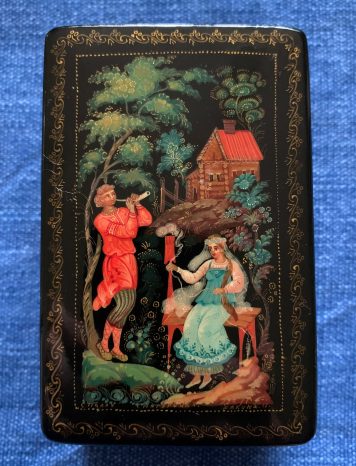 Russian Papier-mache Lacquer Box “Shepherd & Shepherdess”