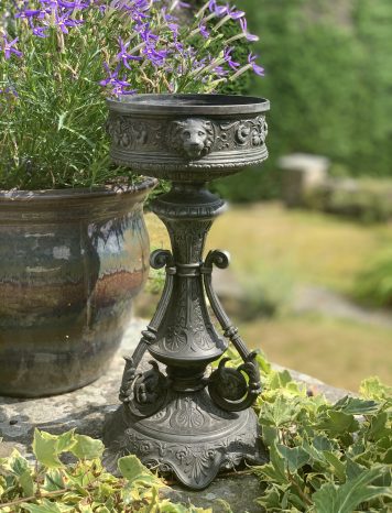Metal Jardiniere/Candle holder with Lion Mask Detail
