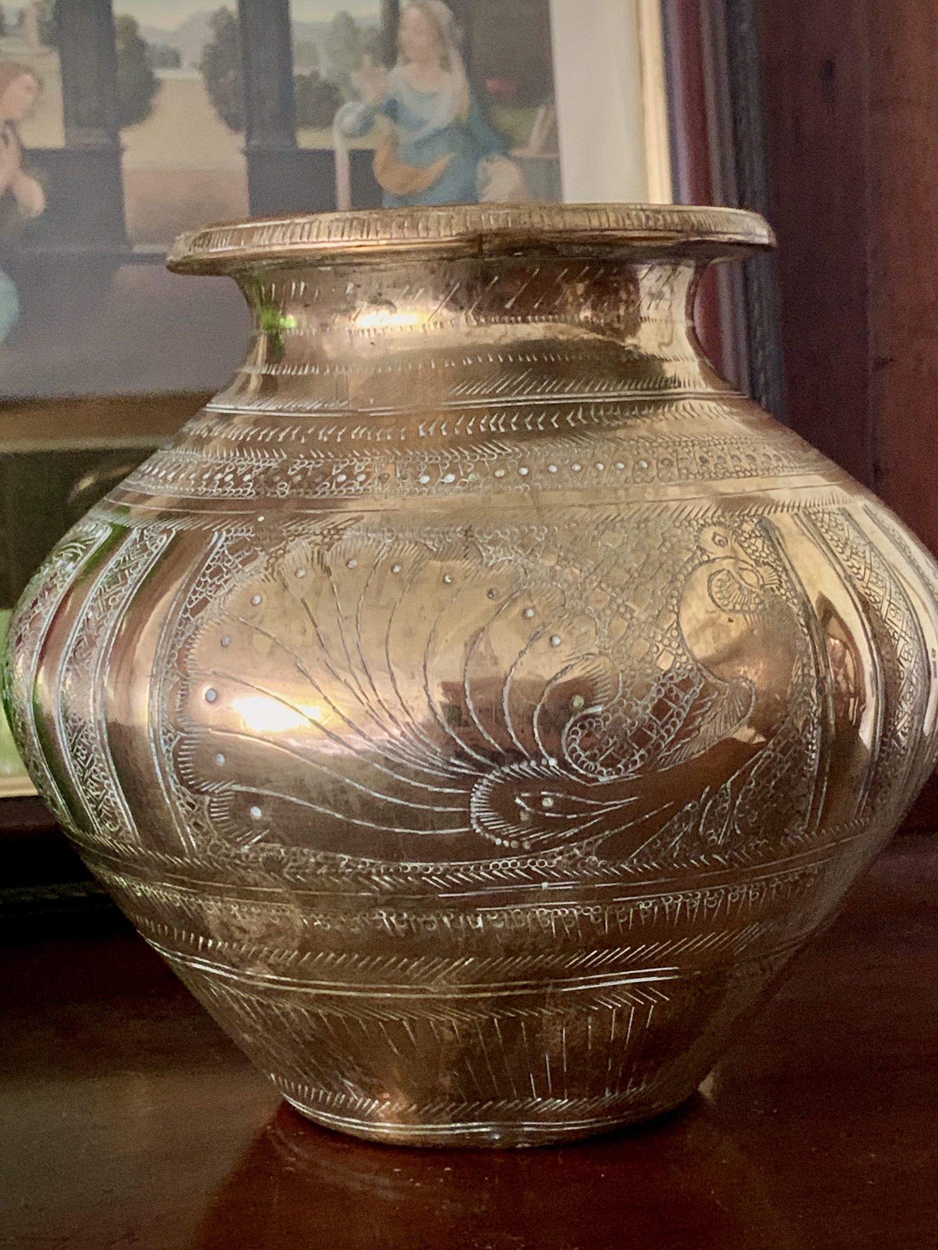 Antique Indian Brass Lota Kalash Engraved Water Pot - Image 9