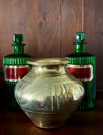 Antique Indian Brass Lota Kalash Engraved Water Pot