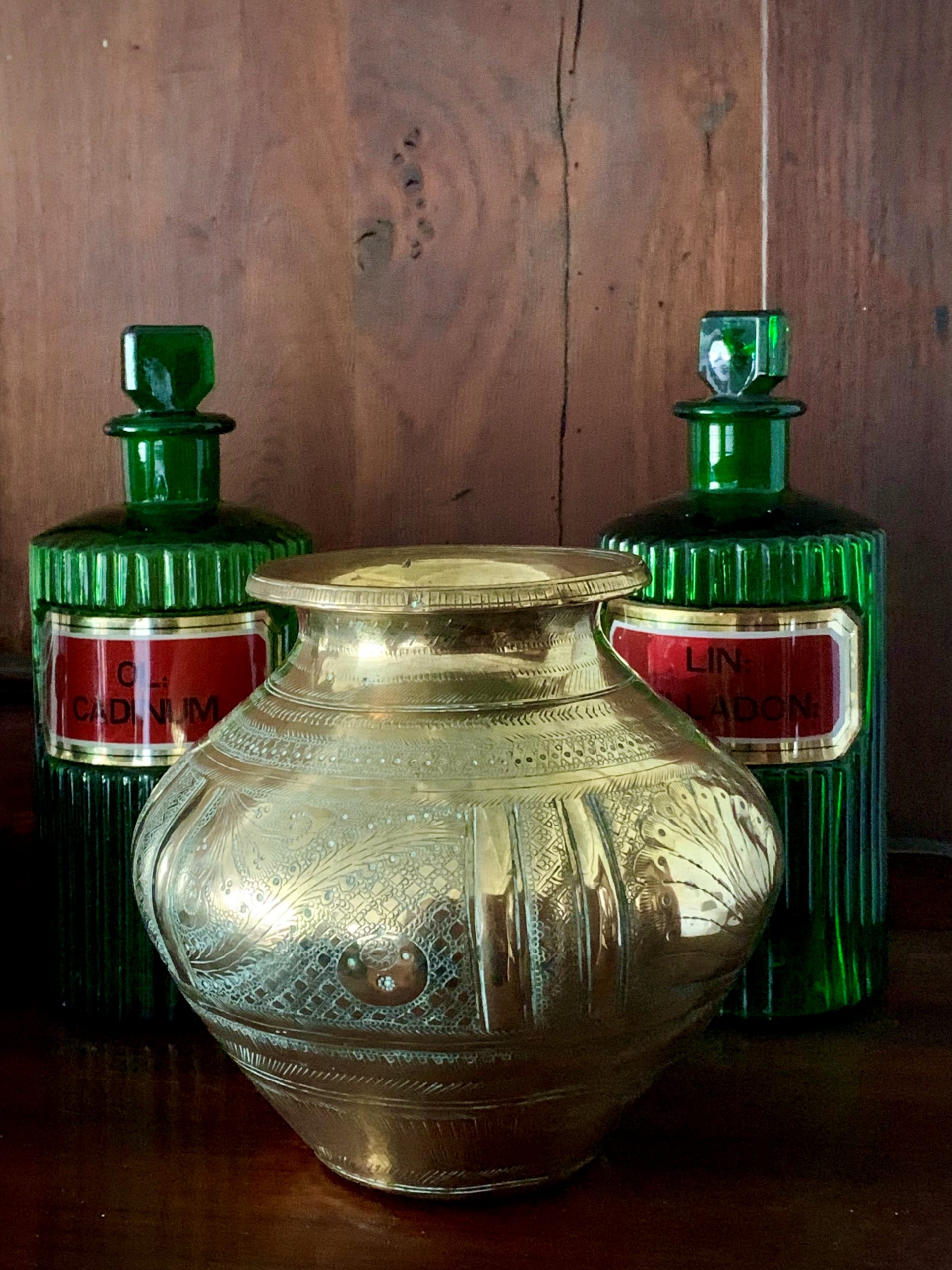 Antique Indian Brass Lota Kalash Engraved Water Pot