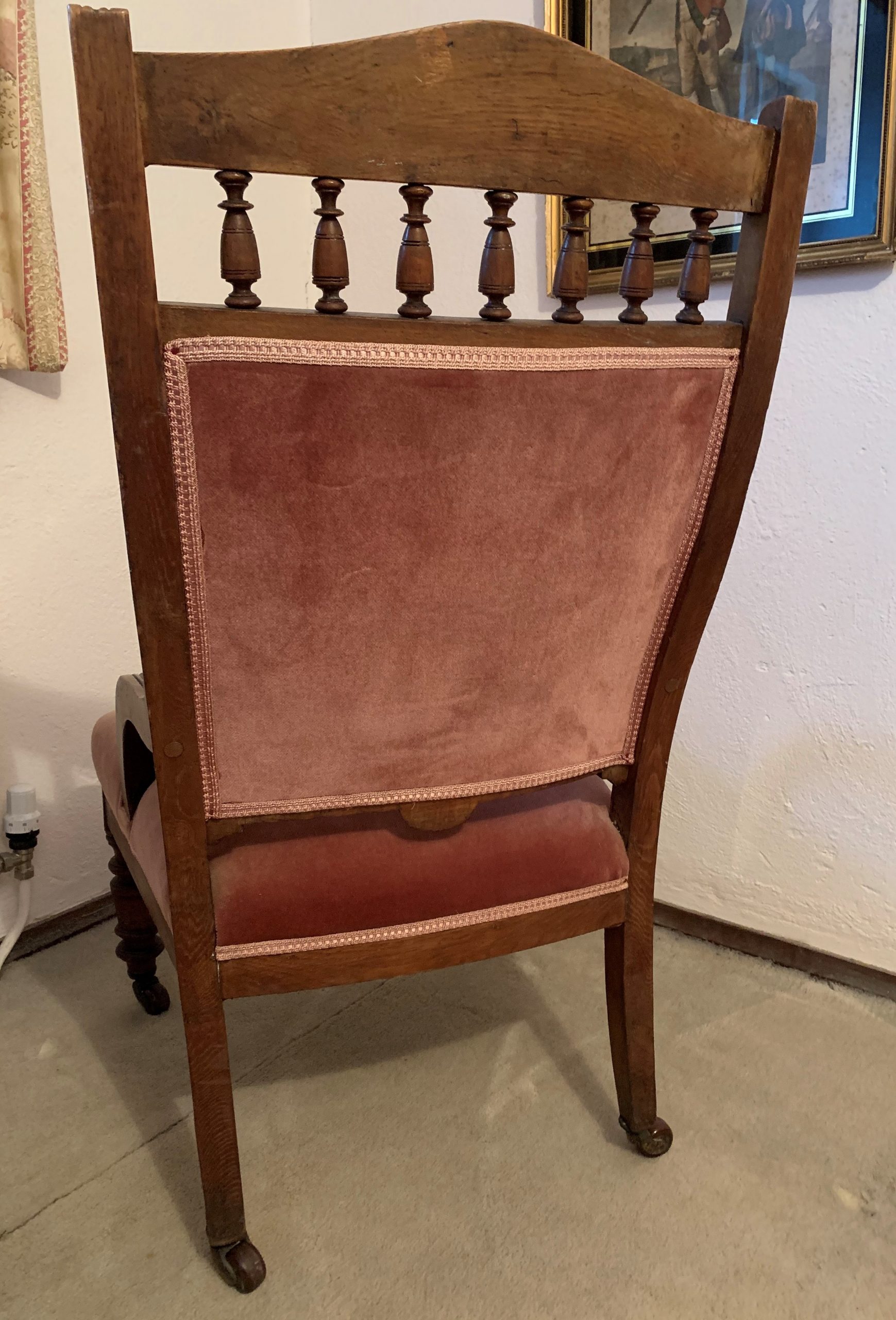 A Charming Victorian Oak Framed and Upholstered Arm Chair - Image 4