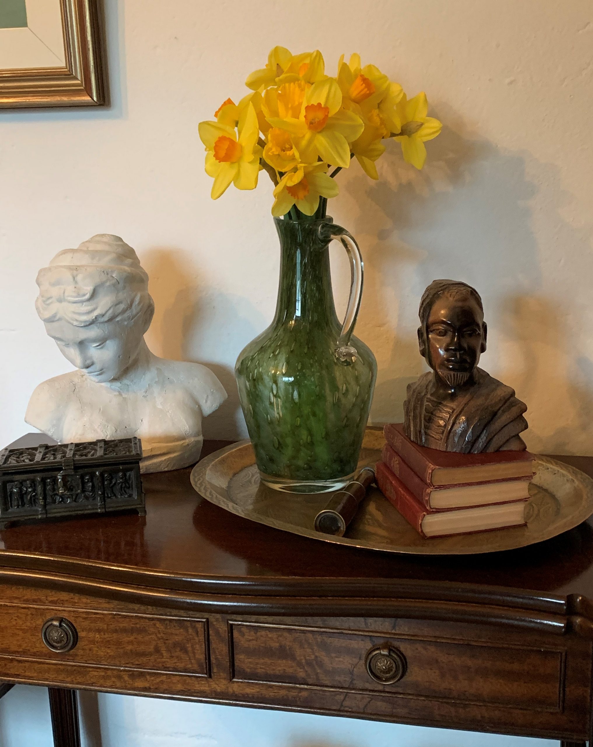 An Unusual Handblown Green Glass Jug with Clear Scroll Handle - Image 3