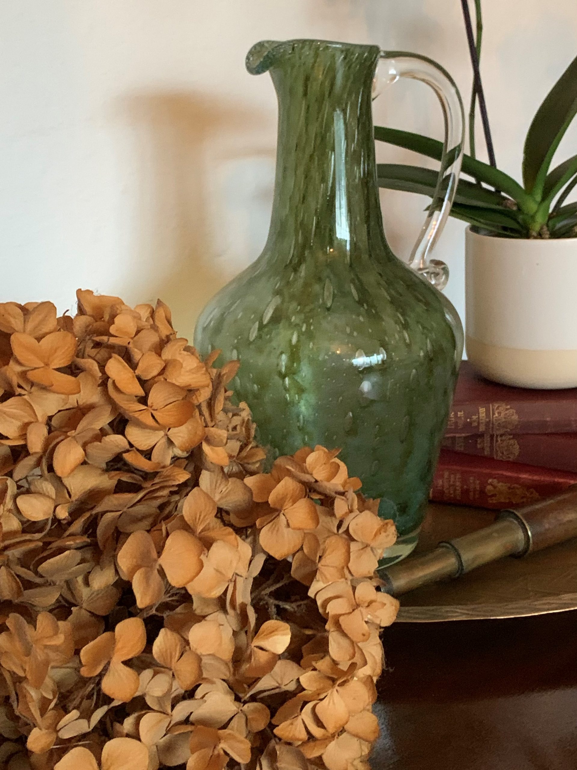 An Unusual Handblown Green Glass Jug with Clear Scroll Handle - Image 6
